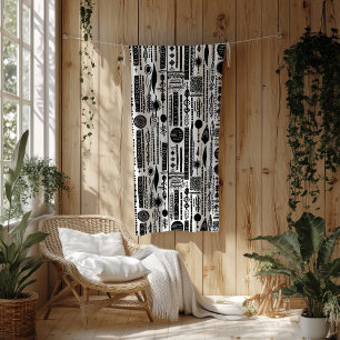 Schwarz-Weiß-Boho Abstrakt Fleece Blanket