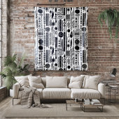 Schwarz-Weiß-Boho Abstrakt Fleece Blanket