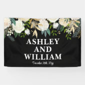 Schwarz & Weiß Boho Bohemisch-Chic-Grün Hochzeit Banner (Horizontal)