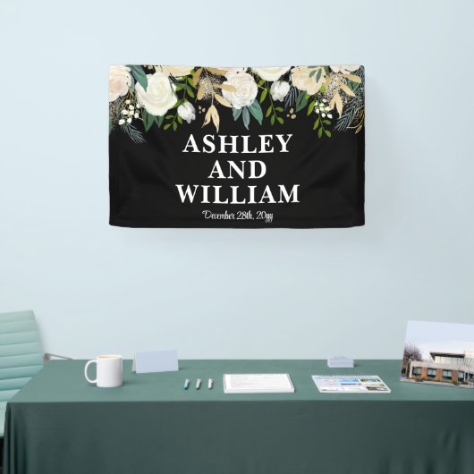 Schwarz & Weiß Boho Bohemisch-Chic-Grün Hochzeit Banner (Messe)