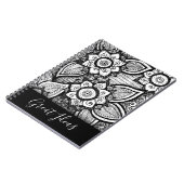 Schwarz-Weiß-Boho Chic Mandala Blumenmuster Notizblock (Linke Seite)