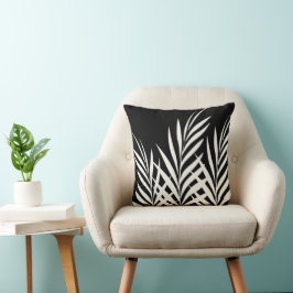Schwarz-Weiß-Boho Chic Palm-Blätter Kissen