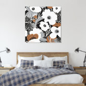 Schwarz-weiß Boho Floral Leinwanddruck (Insitu (Schlafzimmer))