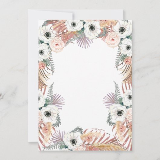 Schwarz-weiß Boho Floral Palm Foliage Pampas Gras Einladung (Rückseite)