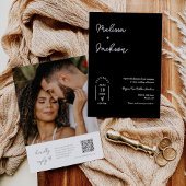 Schwarz-weiß Boho Minimalistisch Wedding QR Code F Einladung