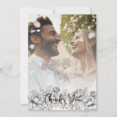 Schwarz-weiß Boho Moderne florale Elegantes Foto Dankeskarte (Vorderseite)