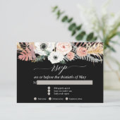 Schwarz-weiß Boho Pampas Grass Tropical Floral UAW RSVP Karte (Stehend Vorderseite)
