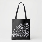Schwarz-Weiß-Boho-Wildblume Tasche (Vorderseite)