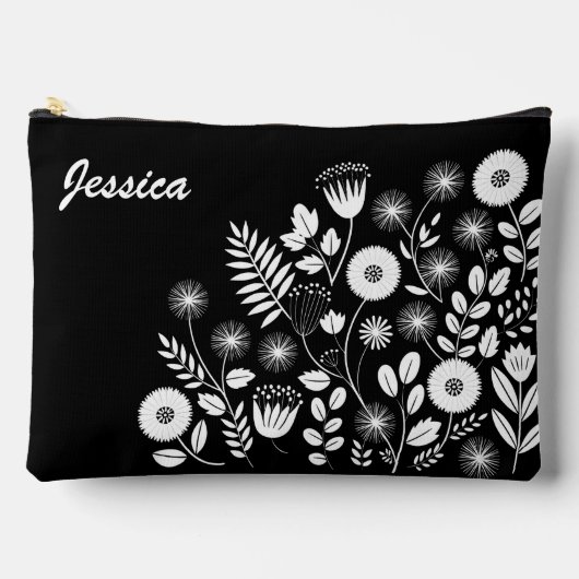 Schwarz-Weiß-Boho-Wildblume Zubehörtasche (Vorderseite)