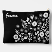 Schwarz-Weiß-Boho-Wildblume Zubehörtasche (Rückseite)