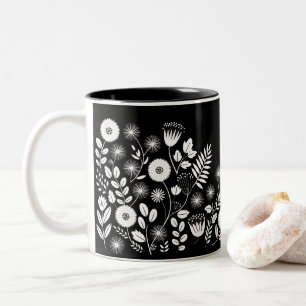 Schwarz-Weiß-Boho-Wildblume Zweifarbige Tasse