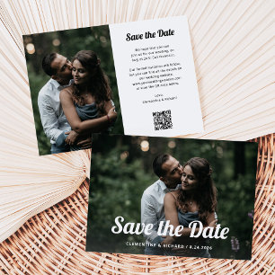 Schwarz-Weiß-Boho Zwei Fotos und QR-Code Save The Date