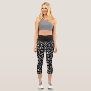 Schwarz-weiß-Bokeh-Blumen-Capri-Leggings Capri Leggings