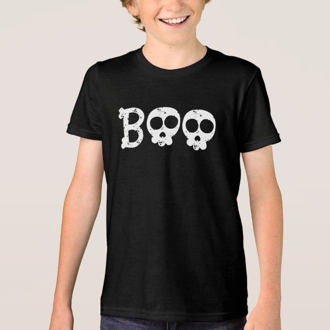 Schwarz-Weiß-Bony Skull-Boo Tri-Blend Shirt (Vorderseite)