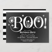 Schwarz & Weiß BOO Elegantes Halloween-Party Einladung (Vorne/Hinten)