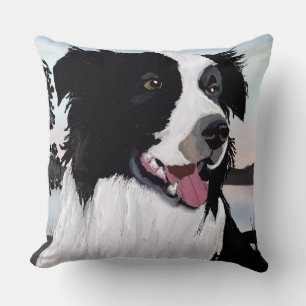 Schwarz-Weiß-Border-Collie bei Sonnenaufgang durch Kissen