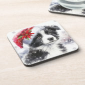 Schwarz-Weiß-Border-Collie harter Kunststoff-Unter Getränkeuntersetzer (Linke Seite)