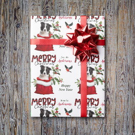 Schwarz-weiß Border Collie Welppy Weihnachtsgesche Geschenkpapier
