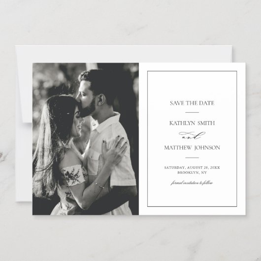 Schwarz-Weiß-Border-Hochzeit speichert das Datum Magneteinladung (Vorderseite)