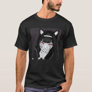Schwarz-weiß-böse Neko-Katze Mädchen mit selbstgef T-Shirt