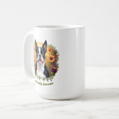Schwarz-Weiß Boston Terrier auf einem Blumenfeld Kaffeetasse (Vorderseite Links)