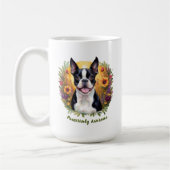 Schwarz-Weiß Boston Terrier auf einem Blumenfeld Kaffeetasse (Links)
