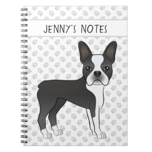 Schwarz-Weiß-Boston-Terrier-Caricatur-Hund und Tex Notizblock