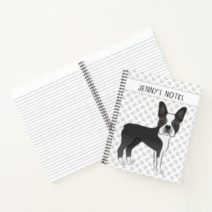 Schwarz-Weiß-Boston-Terrier-Caricatur-Hund und Tex Notizblock