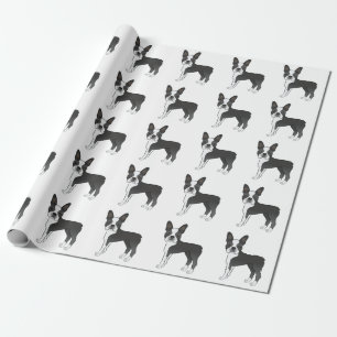 Schwarz-Weiß Boston Terrier Cartoon Dog Muster Geschenkpapier