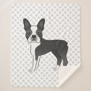 Schwarz-Weiß-Boston-Terrier-Cartoon-Hund & Pfoten Sherpadecke