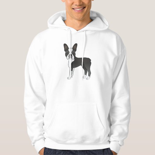 Schwarz-Weiß Boston Terrier Hunde Illustration Hoodie (Vorderseite)
