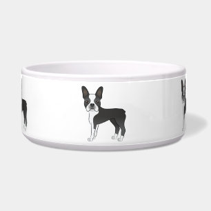 Schwarz-Weiß Boston Terrier Hunde Illustration Napf