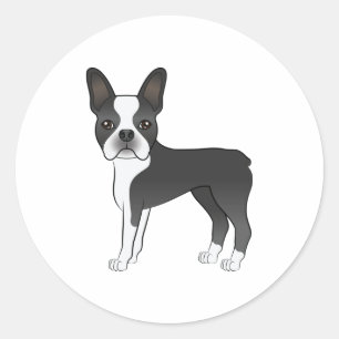Schwarz-Weiß Boston Terrier Hunde Illustration Runder Aufkleber