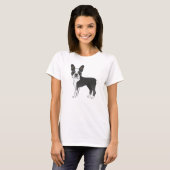 Schwarz-Weiß Boston Terrier Hunde Illustration T-Shirt (Vorne ganz)