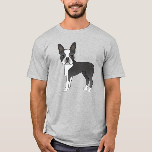 Schwarz-Weiß Boston Terrier Hunde Illustration T-Shirt (Vorderseite)