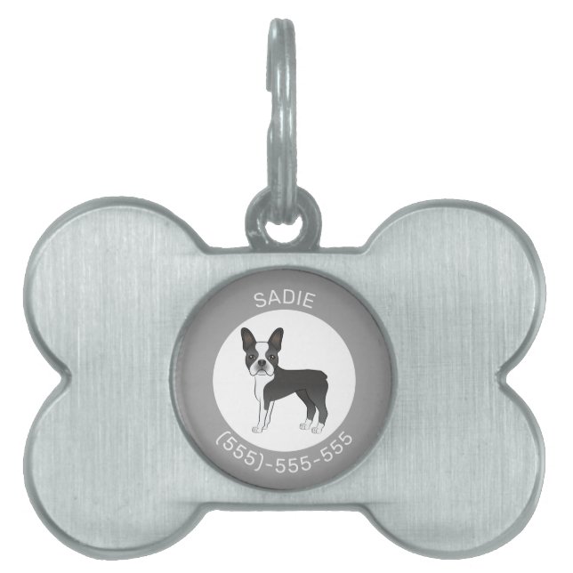 Schwarz-Weiß Boston Terrier Hunde Illustration Tiermarke (Vorderseite)