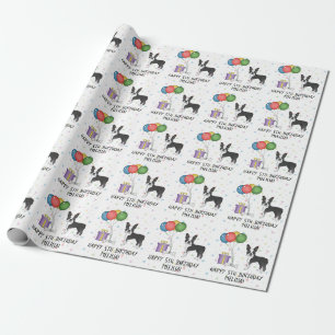Schwarz-Weiß Boston Terrier Süßer Hund - Geburtsta Geschenkpapier