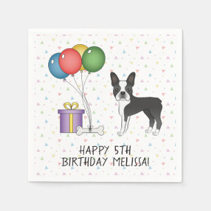 Schwarz-Weiß Boston Terrier Süßer Hund - Geburtsta Serviette