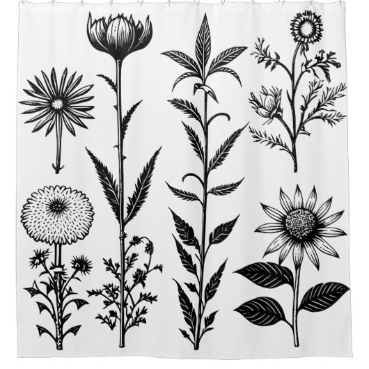 Schwarz-Weiß-Botanicals Duschvorhang (Vorderseite)