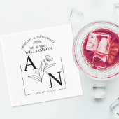 Schwarz-Weiß-Botanische Blumenhochzeit Serviette