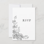 Schwarz-weiß Botanische Daisy QR-Code-Hochzeit RSVP Karte (Vorderseite)