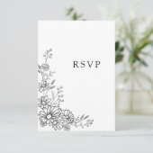 Schwarz-weiß Botanische Daisy QR-Code-Hochzeit RSVP Karte (Stehend Vorderseite)