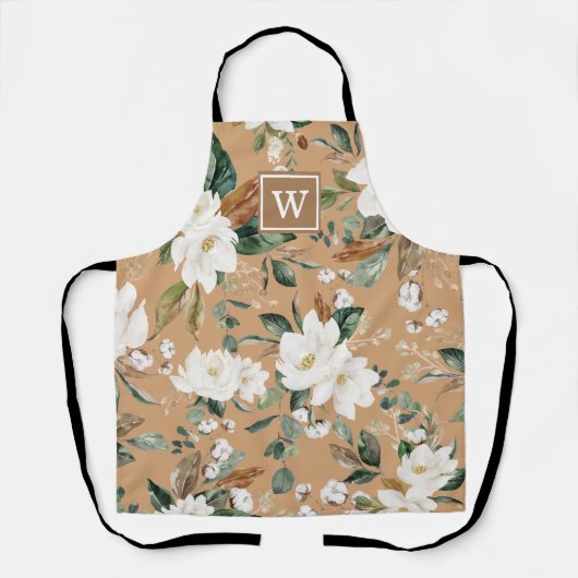 Schwarz-Weiß-Botanische Grüne Monogramm Schürze (Vorderseite)