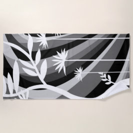 Schwarz-Weiß-Botanische Illustration Strandtuch