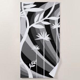 Schwarz-Weiß-Botanische Illustration Strandtuch