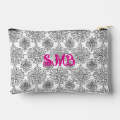 Schwarz-Weiß-Botanische Monogramm-Floral Zubehörtasche (Rückseite)