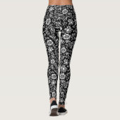 Schwarz-Weiß-botanischer Hintergrund Leggings (Rückseite)