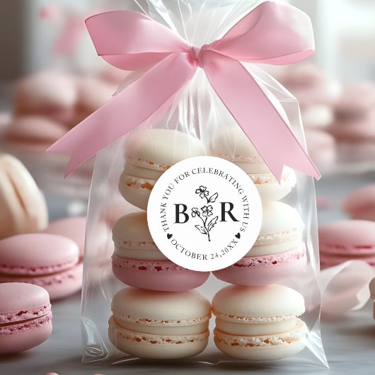 schwarz-weiß Botanisches Benutzerdefiniertes Monog Runder Aufkleber