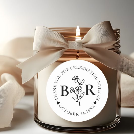 schwarz-weiß Botanisches Benutzerdefiniertes Monog Runder Aufkleber