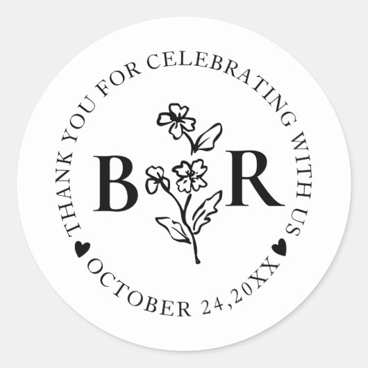 schwarz-weiß Botanisches Benutzerdefiniertes Monog Runder Aufkleber (Vorderseite)